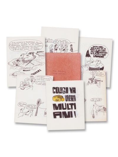 Album cu 41 file cu caricaturi realizate de Mihai Stănescu