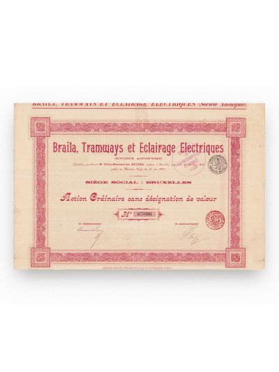Societatea Anonimă „Brăila, Tramvaie și Iluminat Electric”, acțiune ordinară