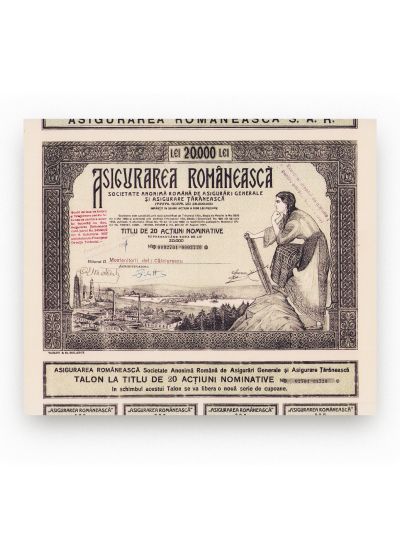 Societatea „Asigurarea Românească”, titlu de 20 acțiuni nominative 