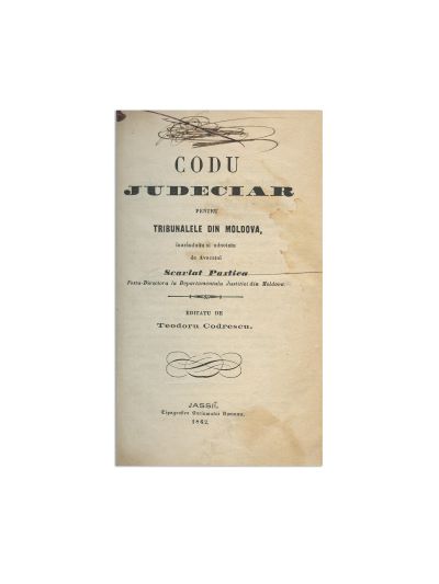Scarlat Pastiea, Codul judiciar pentru tribunalele din Moldova, 1862