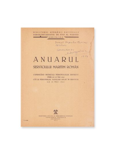 Anuarul Serviciului Maritim Român, 1941, cu însemnarea olografă a comandorului Virgil Dragalina