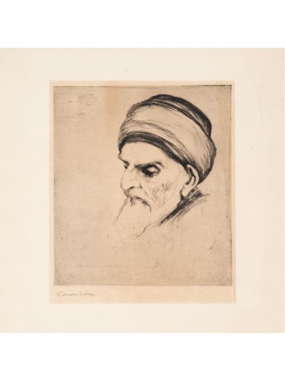 Richard Canisius, Bărbat cu turban din Dobrogea, gravură în cupru, semnată olograf