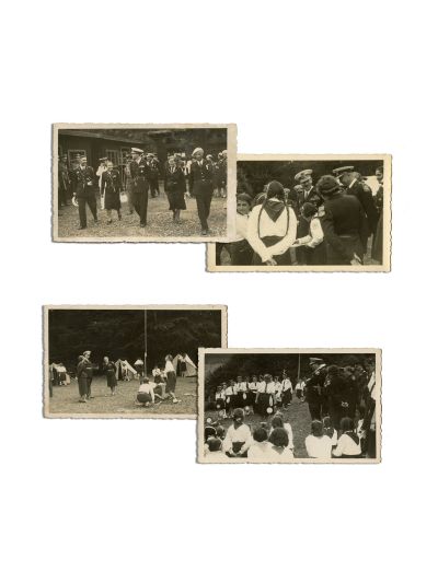 Regele Carol al II-lea vizitând o tabără de cercetașe, 4 fotografii tip carte poștală