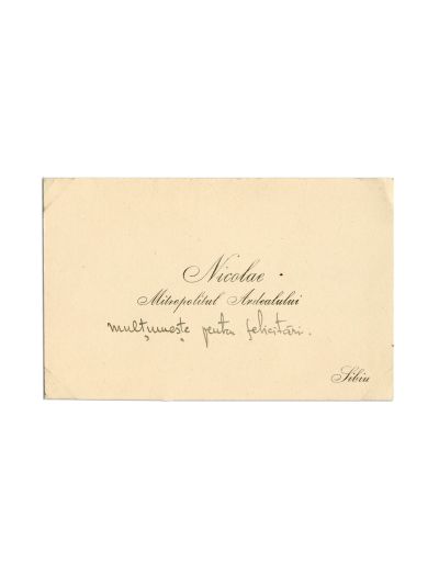 Nicolae Bălan, Mitropolitul Ardealului, carte de vizită cu o însemnare olografă