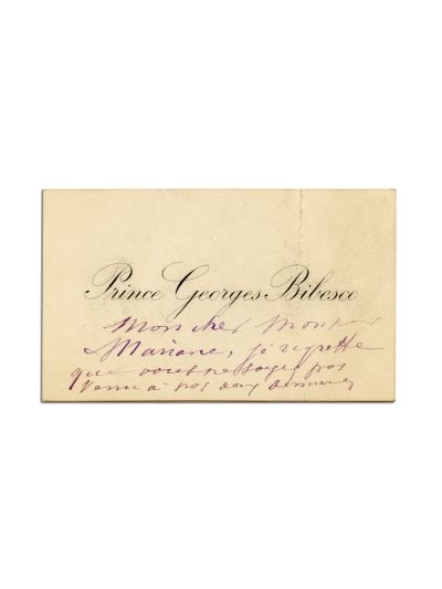 Prințul George Bibescu, carte de vizită cu o amplă însemnare olografă