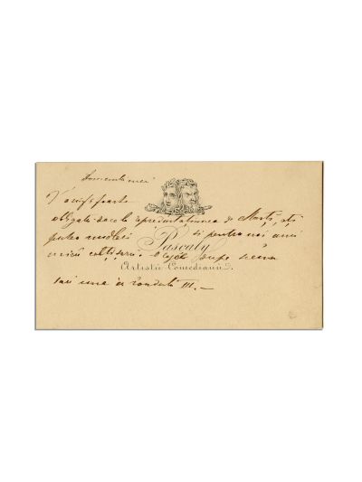 Mihail Pascaly, carte de vizită cu însemnare olografă + plicul original