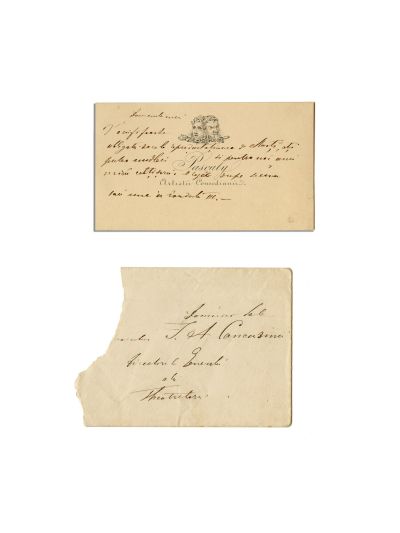 Mihail Pascaly, carte de vizită cu însemnare olografă + plicul original