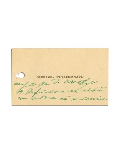 Virgil Madgearu, carte de vizită cu însemnare olografă