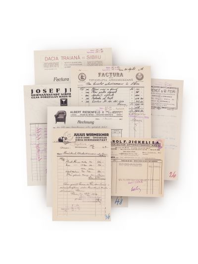 Șapte facturi emise Consistoriului Arhidiecezan, Sibiu, 1926-1947