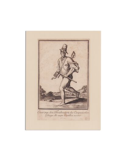 Luyken Caspar, Unul dintre tâlharii din munții Carpați numit Corallen, gravură în metal, 1703