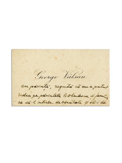 George Vâlsan, carte de vizită cu însemnare olografă