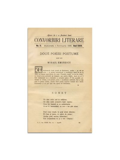 Convorbiri Literare, Anul XXIII, Nr. 11, 1 februarie 1890, cu „Sonet” și „Dalila” de M. Eminescu și „Grand-Hotel Victoria Română” de I.L. Caragiale