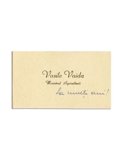 Vasile Vaida, carte de vizită cu însemnare olografă