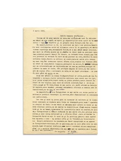 Tudor Arghezi, scrisoare tehnoredactată trimisă lui Al. I. Ștefănescu, 1 aprilie 1956 