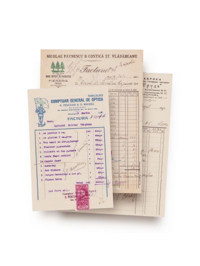 „La trei brazi”, „Munca”, Comptuar General de Optică S. Penchas & D. Mandel , trei facturi, 1929-1940