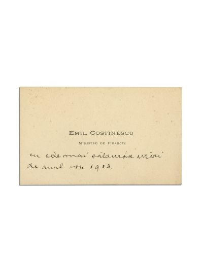 Emil Costinescu, carte de vizită cu însemnare olografă