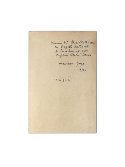 Octavian Goga, Cântece fără țară, 1916, cu dedicație pentru Tăslăuanu