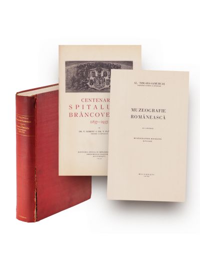 Al. Tzigara-Samurcaș, Muzeografie Românească, 1936 + Dr. V. Gomoiu și dr. V. Plătăreanu, Centenarul Spitalului Brâncoveanu, 1937