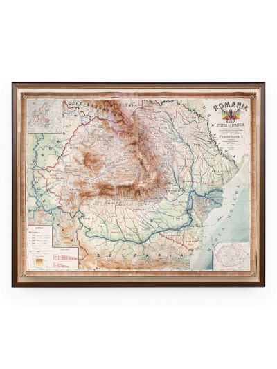 România, hartă fizică și politică de mari dimensiuni, 1923