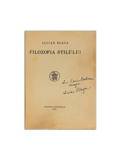 Lucian Blaga, Filozofia stilului, 1924, cu dedicație pentru Caius Brediceanu