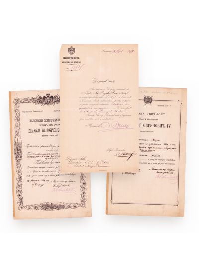 Două brevete sârbești și o adresă oficială acordate loc.-col. Constantin Filitis, 1878-1879