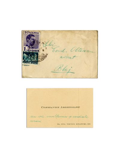Constantin Argetoianu, carte de vizită cu o însemnare pentru Constantin Olteanu