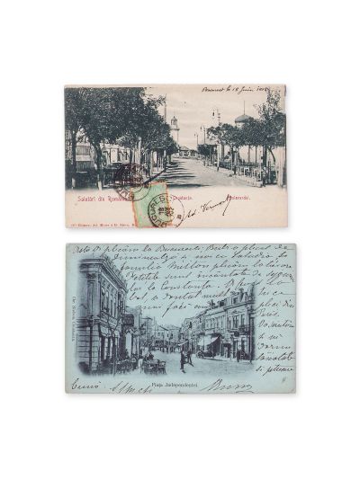 Bulevardul și Piața Independenței din Constanța, două fotografii tip carte poștală, 1902