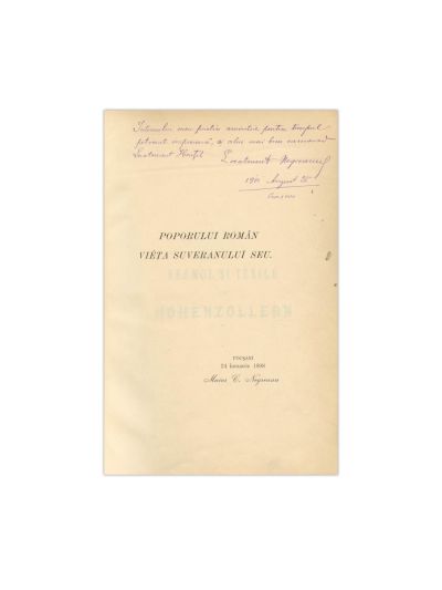 Maior C. Negreanu, Maiestatea Sa Regele Carol I, vol. I, 1898, cu dedicație