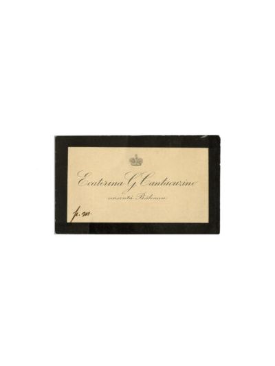 Ecaterina și Grigore G. Cantacuzino, fotografie format carte-de-visite și două cărți de vizită