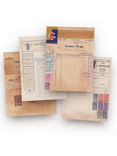 Patru facturi emise de societăți tipografice, 1896-1943