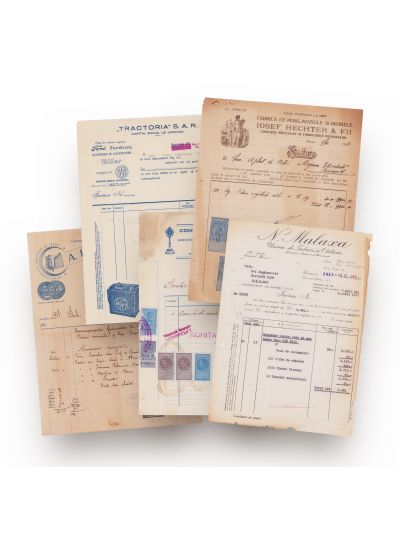 Cinci facturi emise de întreprinderi producătoare de echipament militar și industrial, 1907-1941 