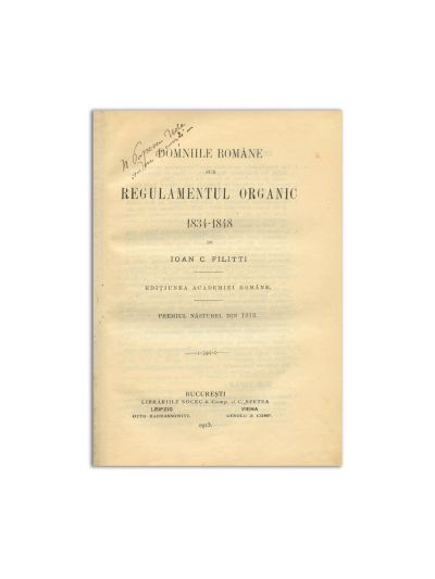Ioan C. Filitti, Domniile române sub Regulamentul Organic, 1915