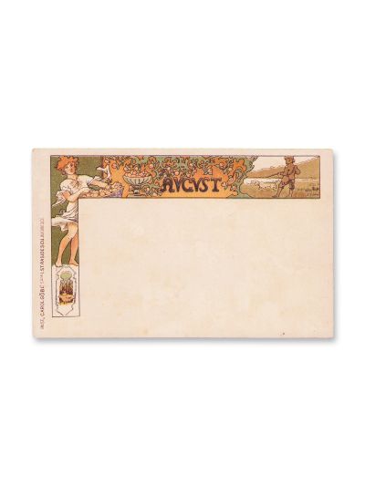 August - Carte poștală Art Nouveau, litografie policromă, cca. 1900
