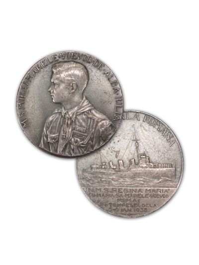 Distrugătorul „Regina Maria” - Mihai Marele Voievod de Alba-Iulia, medalie din bronz argintat, 1938