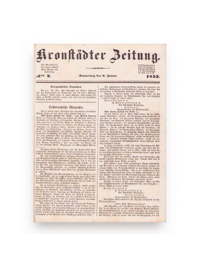 Publicația „Kronstädter Zeitung” - Ziarul Brașovului, 1852