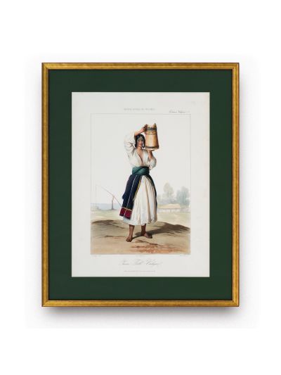 Tânără cu putină din Valahia, litografie colorată manual, gravor Michel Bouquet
