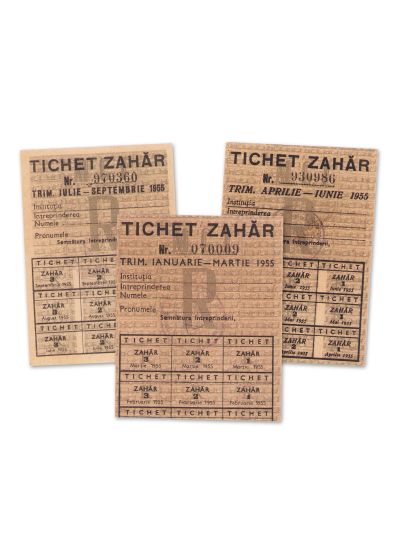 Trei cartele pentru zahăr, ianuarie-septembrie 1955