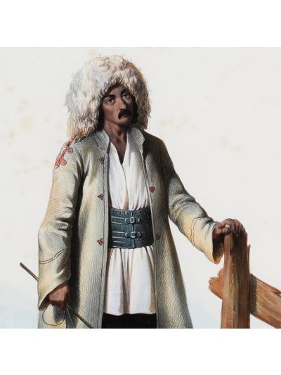 Valet țigan - Iași, litografie colorată manual, gravor Michel Bouquet 