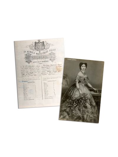 Pașaportul Elenei Cuza, 1883 + fotografie tip carte poștală