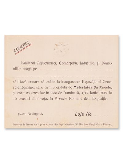 Inaugurarea Expoziției Generale Române din 1906, invitație + bilet de intrare