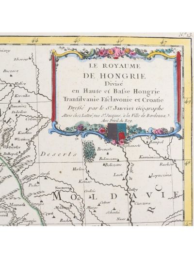 Harta Regatului Ungariei, gravură pe cupru, colorată manual, cca. 1760-1770