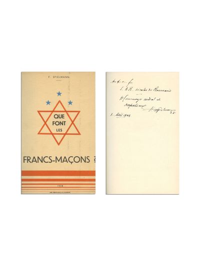 F. Spielmann, Que font les francs-maçons?, 1938, cu dedicație pentru principele Nicolae 