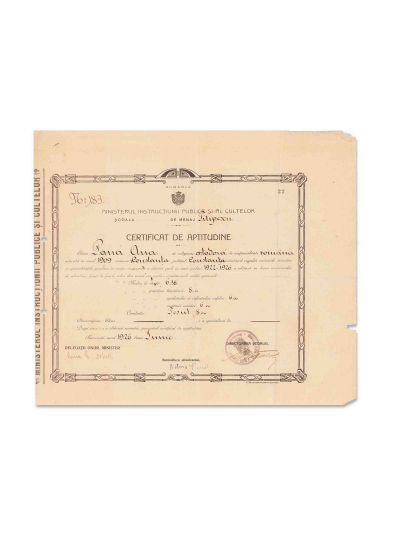 Pană Ana, certificat de aptitudine, 1926