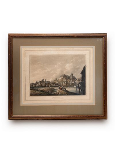 Curtea Domnească din București, acvatintă colorată în epocă, desenator Luigi Mayer, 1803 