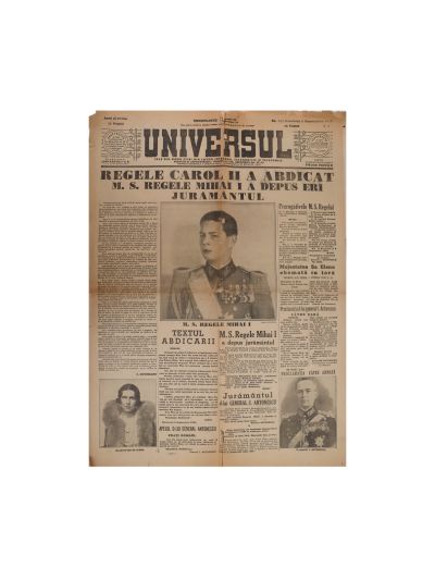 Publicația „Universul”, anul 57, nr. 247, 8 septembrie 1940, două exemplare - depunerea jurământului regelui Mihai I