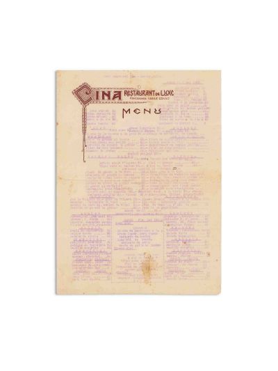 Restaurantul Cina, meniu, 7 mai 1934 