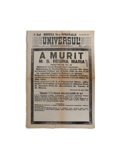 Publicația „Universul”, ediția a II-a specială, 18 iulie 1938 - decesul reginei Maria 