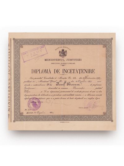 Iosef Boeuve, diplomă de încetățenire, 24 aprilie 1939