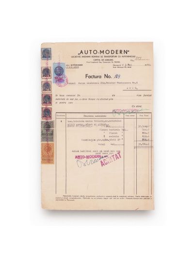 Societatea „Auto-modern”, factură, 3 mai 1940