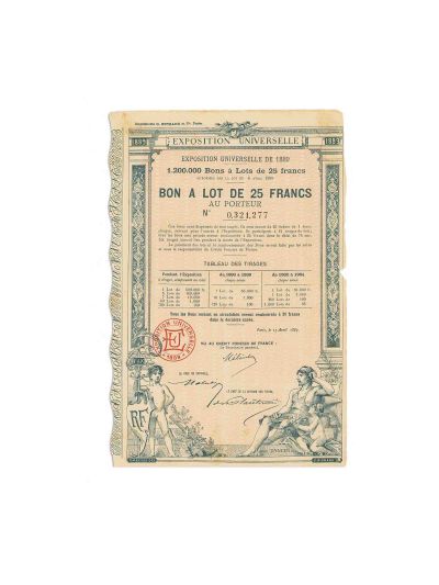 Expoziția Universală de la Paris, acțiune în valoare de 25 de franci, 1899